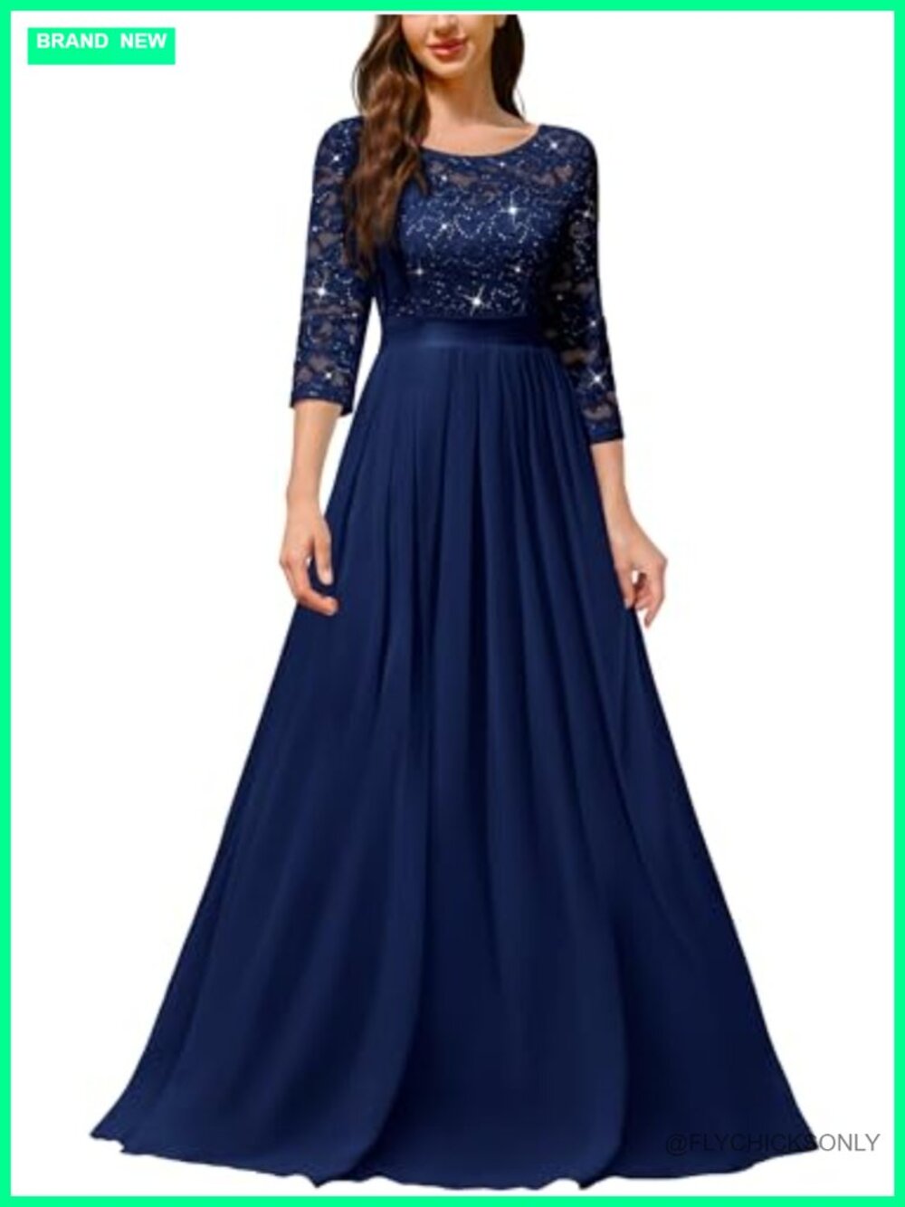 Miusol Women's Classy Scoop Neck Sequin Floral Lace Formal Party Maxi Dress